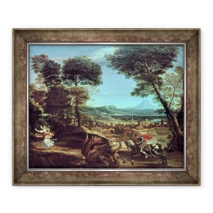 Tablou inramat - Domenichino - Peisaj cu Sfantul Gheorghe si Dragonul, 50 x 60 cm