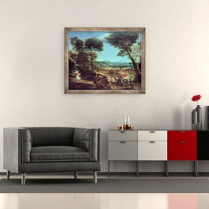 Tablou inramat - Domenichino - Peisaj cu Sfantul Gheorghe si Dragonul, 50 x 60 cm - Img 2