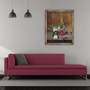Tablou inramat - Edouard Manet - Stem de bujori si Foarfece, 50 x 60 cm - Img 2