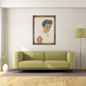 Tablou inramat - Egon Schiele - Autoportret cu camasa in dungi, 60 x 80 cm - Img 2