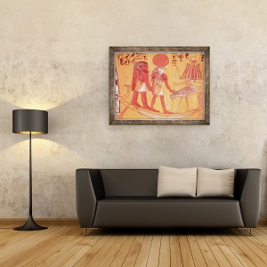 Tablou inramat - Egyptian 19th Dynasty - Barca solara cu Re-Horakhty, pasarea benu si alte patru zeitati, de la mormantul din Sennedjem, Satul Muncitorilor, 60 x 80 cm - Img 2
