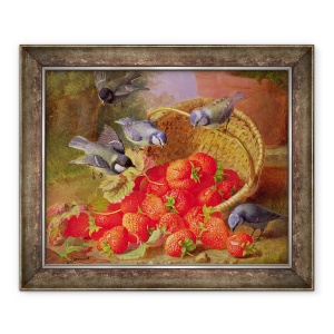 Tablou inramat - Eloise Harriet Stannard - Natura statica cu capsuni si bluetits, 50 x 60 cm