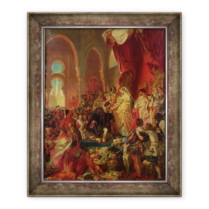Tablou inramat - Eugene Deveria - Cristofor Columb 1450-1506 inainte de Ferdinand al II-lea 1452-1516 de Aragon si Isabella 1451-1504 de Castilia, 70 x 85 cm