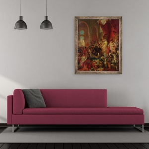 Tablou inramat - Eugene Deveria - Cristofor Columb 1450-1506 inainte de Ferdinand al II-lea 1452-1516 de Aragon si Isabella 1451-1504 de Castilia, 70 x 85 cm - Img 2