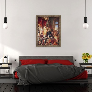 Tablou inramat - Eugene Deveria - Receptia lui Cristofor Columb 1450-1506 de Ferdinand al II-lea 1452-1516 de Aragon si Isabella 1451-1504 din Castilia, 70 x 90 cm - Img 3