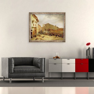 Tablou inramat - Faustino Joli - Batalia de 31 martie 1849 in Via delle Consolazioni din Brescia, 50 x 60 cm - Img 2