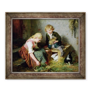 Tablou inramat - Felix Schlesinger - Hranirea iepurilor, 70 x 85 cm