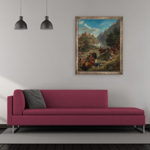 Tablou inramat - Ferdinand Victor Eugene Delacroix - Arabii se incaierau in munti, 50 x 60 cm - Img 2