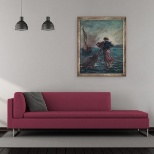 Tablou inramat - Ferdinand Victor Eugene Delacroix - Hristos mergand pe apa si intinzandu-si mana pentru a-l salva pe Sfantul Petru, 50 x 60 cm - Img 2