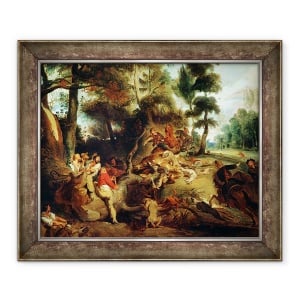Tablou inramat - Ferdinand Victor Eugene Delacroix - Vanatoarea de mistreti, dupa o pictura de Rubens, 70 x 85 cm