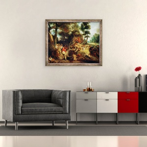 Tablou inramat - Ferdinand Victor Eugene Delacroix - Vanatoarea de mistreti, dupa o pictura de Rubens, 70 x 85 cm - Img 2