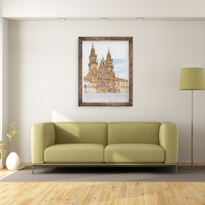 Tablou inramat - Fernando Aznar Cenamor - Santiago de Compostela. Fatada vestica. Spania, 60 x 80 cm - Img 2