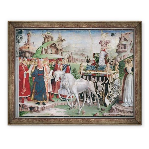 Tablou inramat - Francesco del Cossa - Triumful Minervei, Martie, din Camera Lunilor, detaliu al carului si al grupului de savanti, 60 x 80 cm