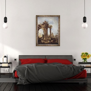 Tablou inramat - Francesco Guardi - Capriccio cu ruine romane, o piramida si figuri, 70 x 90 cm - Img 3