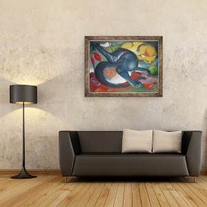 Tablou inramat - Franz Marc - Doua pisici, albastru si galben, 70 x 90 cm - Img 2