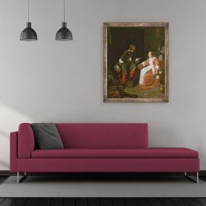 Tablou inramat - Gabriel Metsu - O servitoare si un ofiter, 50 x 60 cm - Img 2