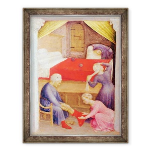 Tablou inramat - Gentile da Fabriano - Sfantul Nicolae si cele trei fecioare sarace, detaliu din panoul predella al altarului din Quaratesi, 70 x 90 cm