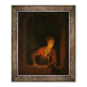 Tablou inramat - Gerard Dou - Fata cu o lampa de ulei la o fereastra, 50 x 60 cm