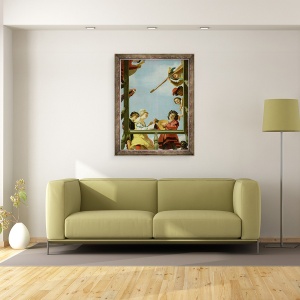 Tablou inramat - Gerrit van Honthorst - Grup muzical pe balcon, 70 x 90 cm - Img 2