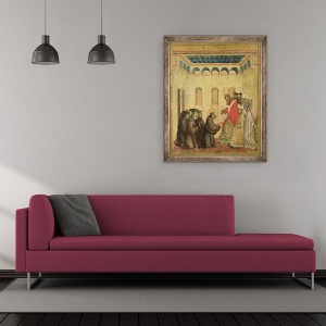 Tablou inramat - Giotto di Bondone - Papa Inocent III 1160-1216 Aprobarea Regulii, de la panoul predella de la Sf. Francisc Primirea Stigmatelor, 50 x 60 cm - Img 2