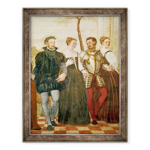 Tablou inramat - Giovanni Antonio Fasolo - Invitatie la dans, detaliu al grupului central, 60 x 80 cm
