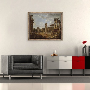 Tablou inramat - Giovanni Paolo Pannini - Un Capriccio al Forumului Roman, 50 x 60 cm - Img 2