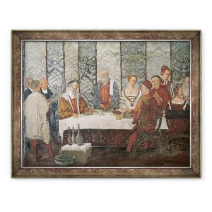 Tablou inramat - Girolamo Romanino - Banchet acordat de Bartolomeo Colleoni pentru regele Christian I al Danemarcei, 70 x 90 cm