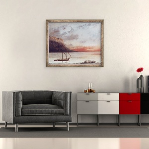 Tablou inramat - Gustave Courbet - Apus de soare peste Lacul Leman, 50 x 60 cm - Img 2