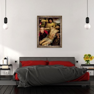 Tablou inramat - Hans Memling - Coborarea de pe cruce, panoul din stanga din Diptych Depunere, 70 x 90 cm - Img 3