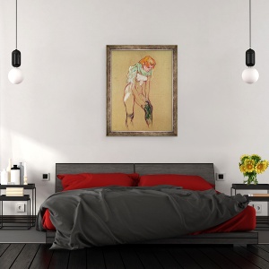 Tablou inramat - Henri de Toulouse-Lautrec - Femeia tragand in sus ciorapul ei, 70 x 90 cm - Img 3