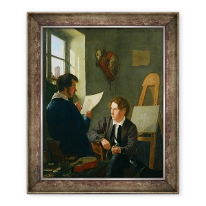 Tablou inramat - Hermann Kauffmann - Hermann Kauffmann si Georg Haeselich 1806-94 in Kauffmanns München Studio, 70 x 85 cm