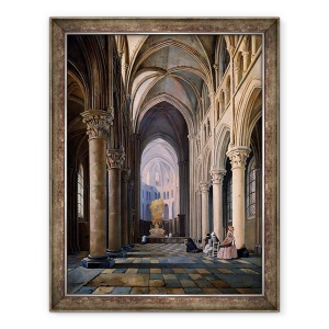 Tablou inramat - Hippolyte Joseph Cuvelier - Interiorul unei biserici, 70 x 90 cm