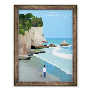 Tablou inramat - Hiroyuki Izutsu - Coasta pasnica cu valuri si stanci, 70 x 90 cm