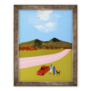 Tablou inramat - Hiroyuki Izutsu - O excursie cu cuplul si cainele lor., 60 x 80 cm