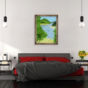 Tablou inramat - Hiroyuki Izutsu - O femeie care se uita la nava., 60 x 80 cm - Img 3