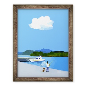 Tablou inramat - Hiroyuki Izutsu - Pescuitul in port., 60 x 80 cm