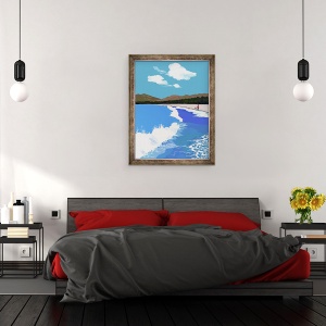 Tablou inramat - Hiroyuki Izutsu - Plaja si padure de pini, 60 x 80 cm - Img 3