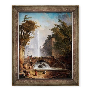 Tablou inramat - Hubert Robert - Scari si fantana in Parcul unei vile romane, c. 1770, 70 x 85 cm