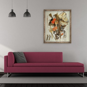 Tablou inramat - Jacobus Biltius - Trompe LOeil de echipament militar, 70 x 85 cm - Img 2