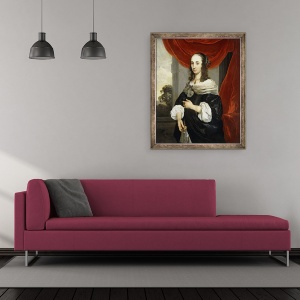 Tablou inramat - Jacques van Loo - Portretul unei doamne, in picioare trei sferturi lungime, 50 x 60 cm - Img 2