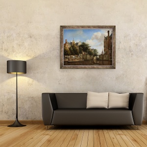 Tablou inramat - Jan van der Heyden - Amsterdam City View cu case pe Herengracht si Haarlemmersluis vechi, 70 x 90 cm - Img 2