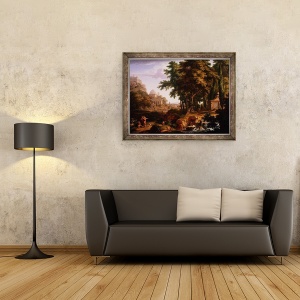 Tablou inramat - Jan van Huysum - Peisaj Arcadian cu Sfantul Petru si Sfantul Ioan Vindecarea Omului Infirm, 60 x 80 cm - Img 2