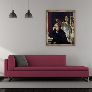 Tablou inramat - Jean Auguste Dominique Ingres - Portretul Compozitorului Italian Cherubini 1760-1842 si muza poeziei lirice, 50 x 60 cm - Img 2