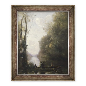 Tablou inramat - Jean Baptiste Camille Corot - Feribotul parasind banca cu doua femei, 50 x 60 cm