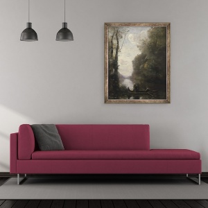 Tablou inramat - Jean Baptiste Camille Corot - Feribotul parasind banca cu doua femei, 50 x 60 cm - Img 2