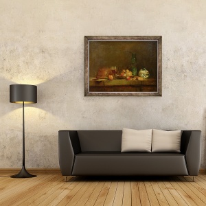 Tablou inramat - Jean-Baptiste Simeon Chardin - Natura moarta cu o sticla de masline, 60 x 80 cm - Img 2