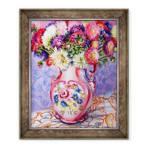 Tablou inramat - Joan Thewsey - Asters intr-un ulcior victorian floral roz 2002, 50 x 60 cm
