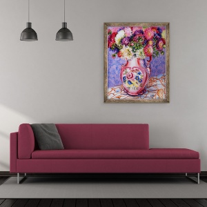 Tablou inramat - Joan Thewsey - Asters intr-un ulcior victorian floral roz 2002, 50 x 60 cm - Img 2