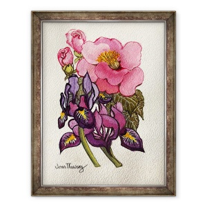 Tablou inramat - Joan Thewsey - Camellia si Iris olandez, 70 x 90 cm