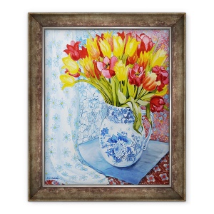 Tablou inramat - Joan Thewsey - Lalele rosii si galbene intr-un ulcior Copeland, 70 x 85 cm